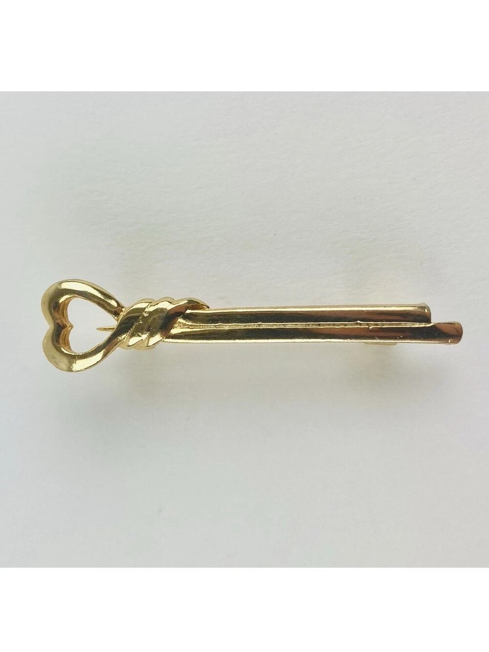 Vintage Key Brooch Heart Gold Tone Mid Century Pin 1.5" MCM Simple Twist Wrap Ir